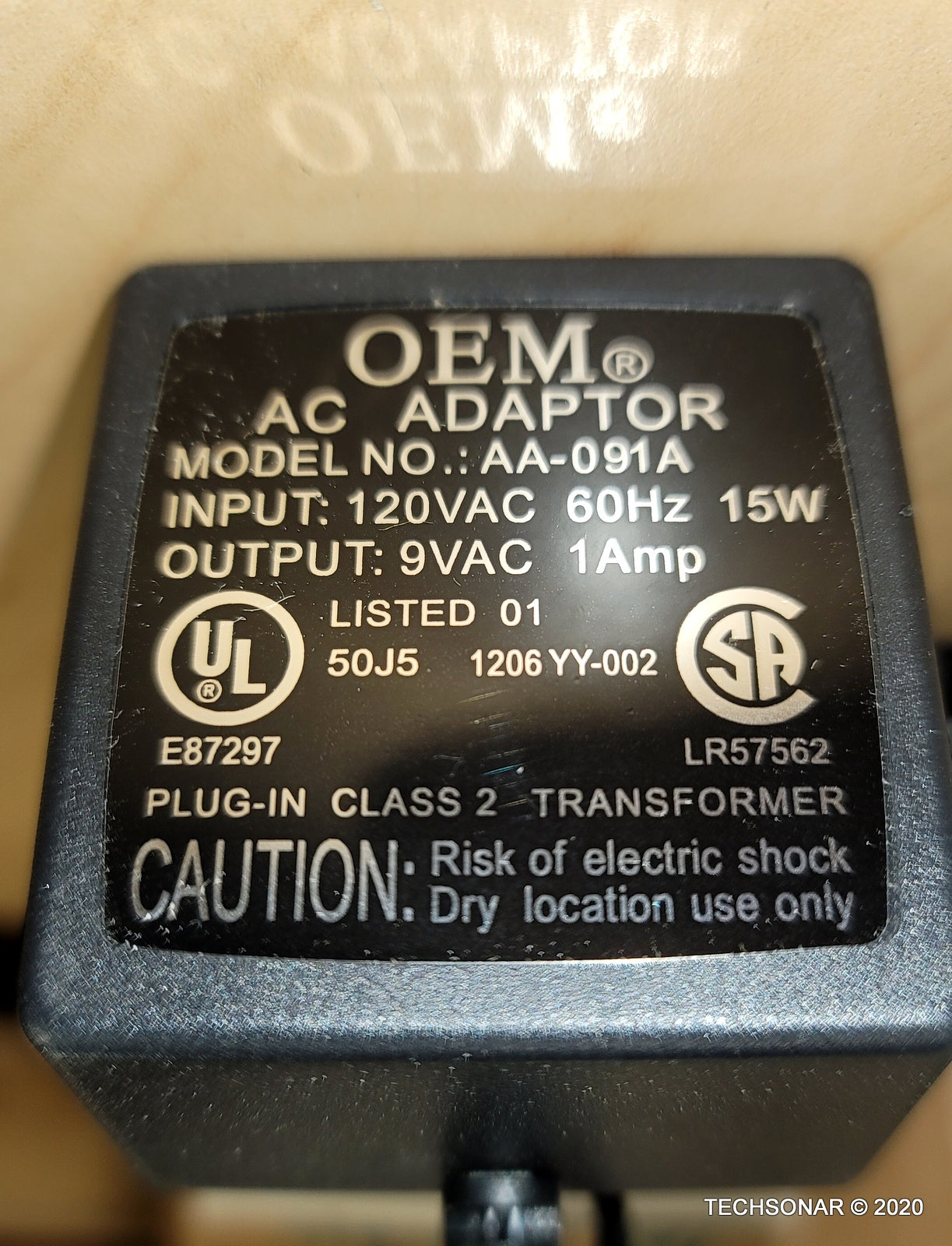LOT of 2 OEM MODEL AA-091A TRANSFORMER TYPE AC/AC ADAPTOR output 9VAC 1Amp