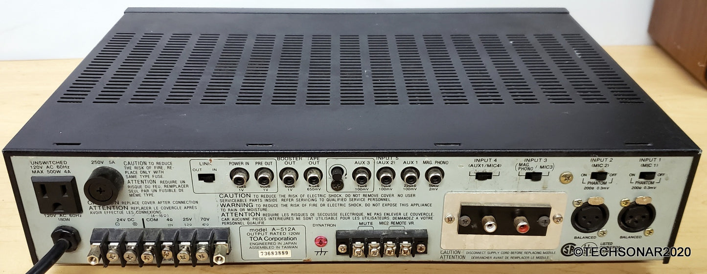 TOA 500 Series AMP A-512A Integrated Six Channel Mixer/ Amplifier for paging
