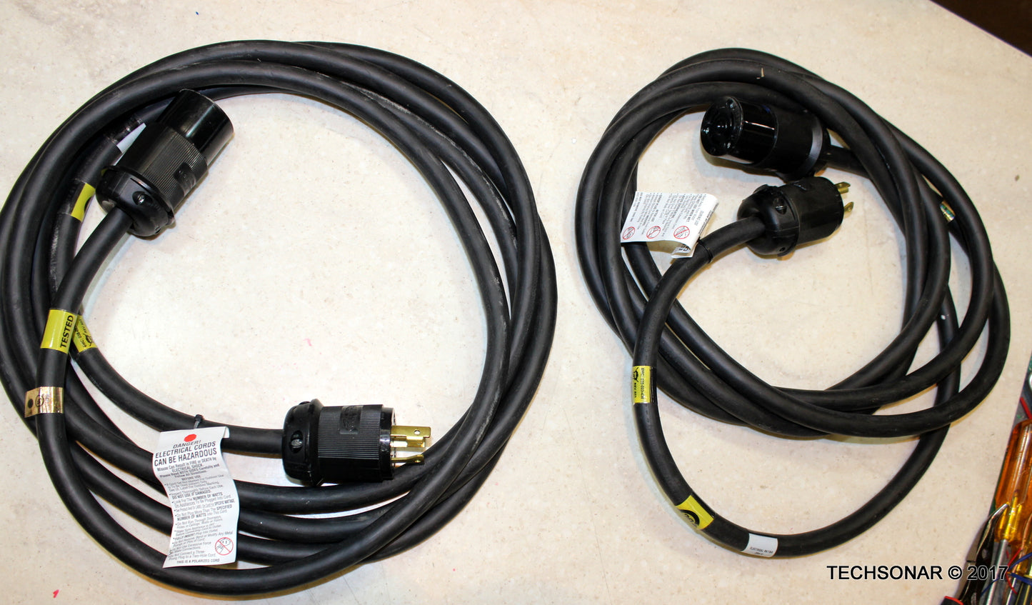 Lot of Two EMC 038-003-438 Chord 30A 250V 15Ft w / HBL2623EBK and HBL2621EBK