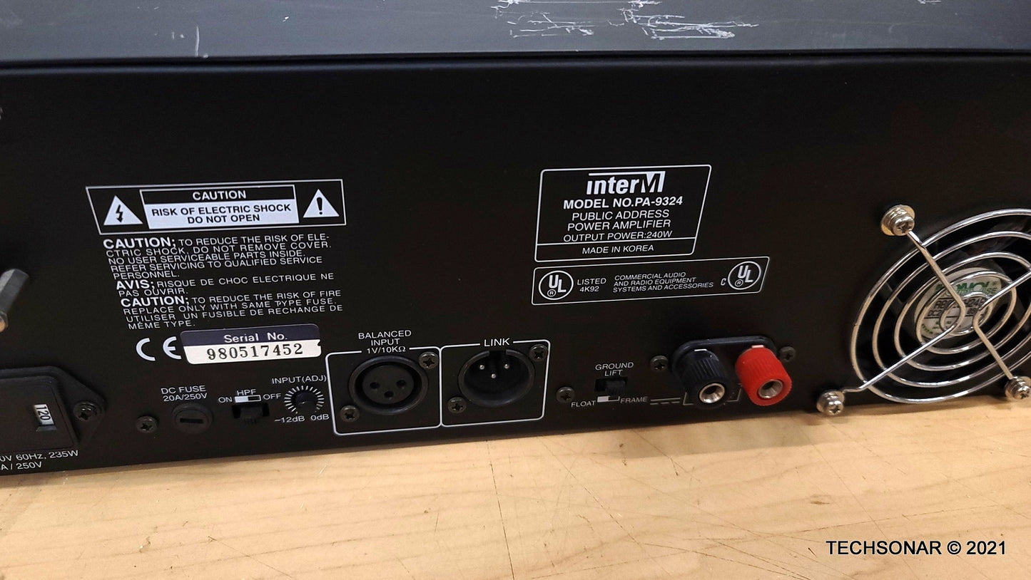 InterM PA-9324 Public Address Power Amplifier Output Power 240w